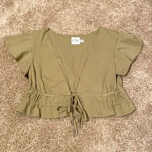Princess Polly Tie-Front Olive Green Crop Top